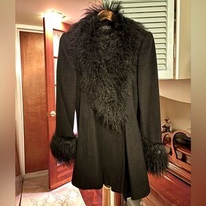 STEVE BY SEARLE Black Cashmere Blend Peacoat with Fur Trim size 2